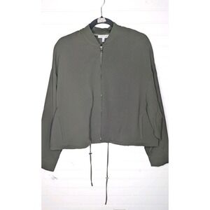 White Birch Women's Bomber Jacket Large NWOT Olive Green Full Zipper Cinch Cord